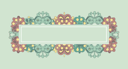 Decorative mandala border with text box. Mandala border, text space, ornamental design.
