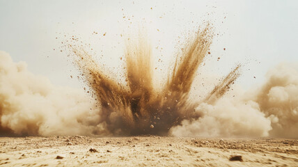 Powerful Dust and Debris Explosion in Desert Landscape explosion dust desert debris landscape blast
