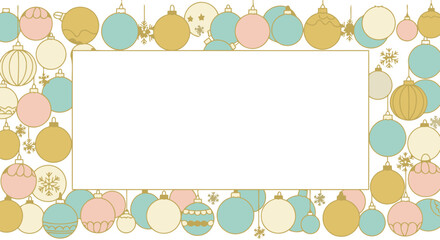 Pastel Christmas ornaments border with empty white space for text