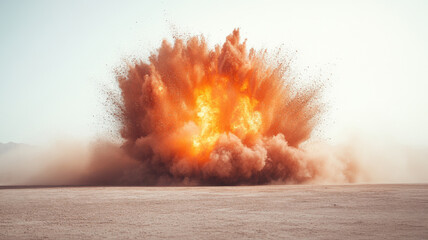 Massive Dust and Fire Explosion in Desert Landscape explosion dust fire desert landscape blast power