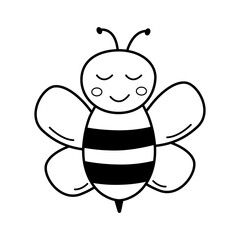Funny cartoon bee icon. Vector illustration isolated on white.
