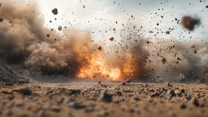 Intense Impact Explosion with Flying Debris and Dust on Ground explosion impact debris dust ground