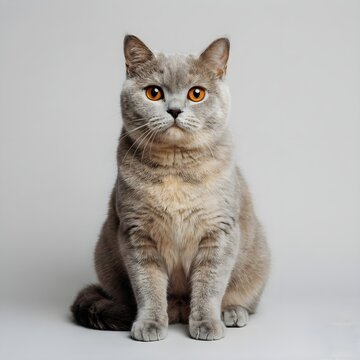 Portrait of a Cute British Shorthair Cat Sitting Isolated on Grey Background