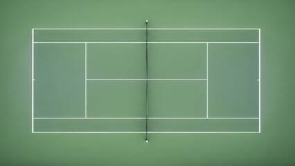 Aerial minimalist tennis court photograph green and white sports venue with copy space