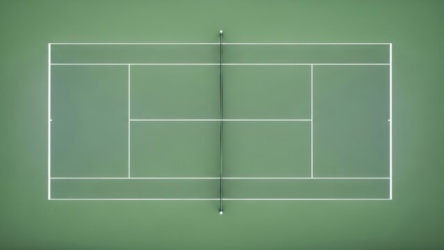 Aerial minimalist tennis court photograph green and white sports venue with copy space