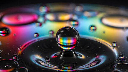 Fototapeta premium Vibrant water droplet creates stunning rainbow effect on surface