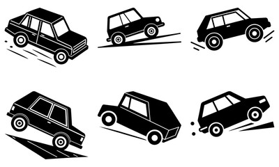 Five Black Cars Driving on Wavy Roads with Motion Lines transportation