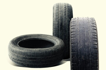old worn damaged tire isolated
