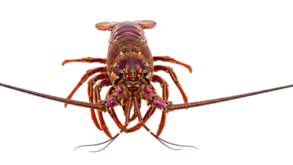 Isolated spiny lobster with extended antennae, a vibrant crustacean against a neutral background