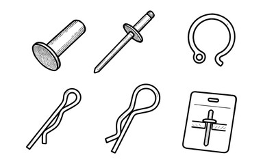 Fototapeta premium Hand drawn fasteners collection: rivet, circlip, split pin, and more