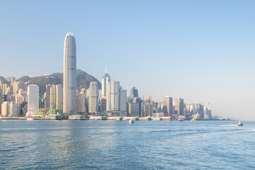 Awesome Hong Kong Island skyline in morning.