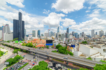 City roads and skyscrapers in downtown of Bangkok, Thailand