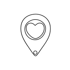 Location pin with heart icon representing concept of travel  