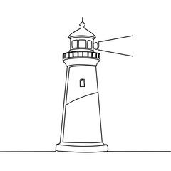Lighthouse outline illustration with light beam for travel concept  