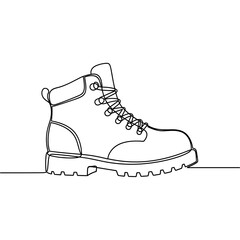 Hiking boots outlined in minimalist design on a white background  