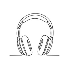 Line drawing of headphones in minimalist style on transparent background  