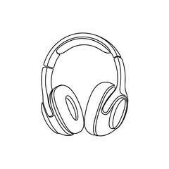 Outline of headphones in minimalist style on white background, concept of travel  