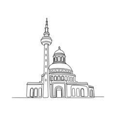 Landmark drawing of a cityscape with a tower and dome structure  