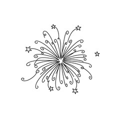 Fireworks display with swirling lines and stars on transparent background  