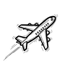 Airplane flying in sky with motion lines representing travel  