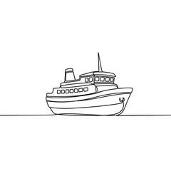 Line drawing of a ferry boat on calm water for travel concept  
