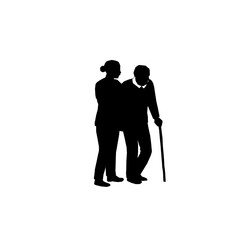 Senior People Silhouette Set. Elderly Men and Women Walking Sitting Standing Line Art Vector. Active Aging Lifestyle Illustration. Retirement Couple Family Outdoor Concept.Minimal Black Outline People