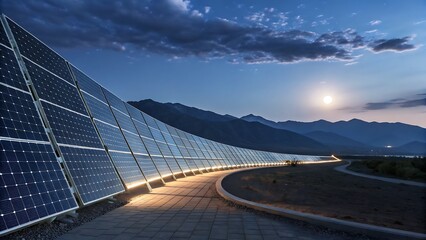 Expansive Solar Panel Array Under Dusk Sky