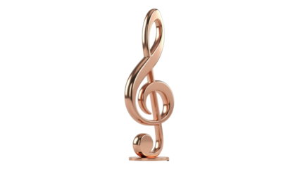 Isolated rose gold musical note, 3D treble clef for music, arts, and entertainment themes