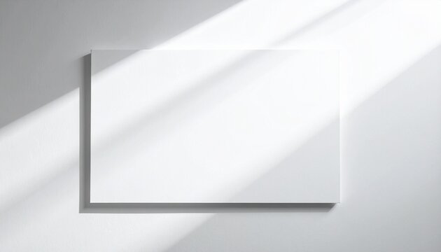 Elegant horizontal blank white canvas mockup, bathed in natural diagonal sunlight and soft shadows on a minimalist wall, providing a clean and versatile backdrop for your design - Powered by Adobe