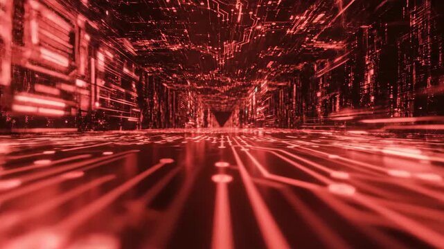 Abstract red tech tunnel perspective digital artwork futuristic design