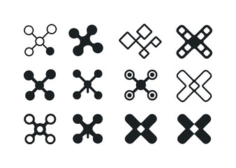 Innovative Icon Set. Trends and innovations. Icon set. Set Logo of trends and innovations: connected innovation nodes. harmonious logo variations of the same