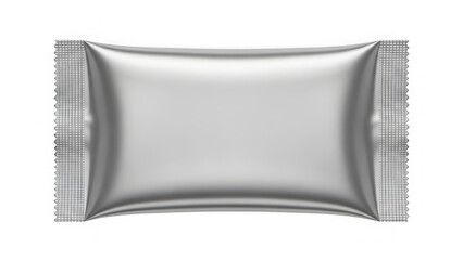 Shiny silver foil packaging on transparent background