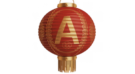Red Chinese lantern with gold letter isolated on a transparent background