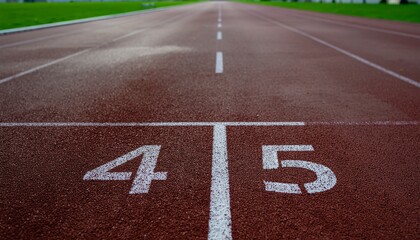 A track field displays lane numbers 4 and 5 on a running track surface.