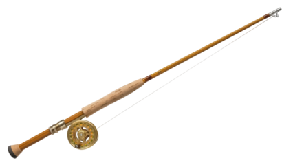 Isolated bamboo fly fishing rod, vintage angling equipment, freshwater outdoor lifestyle