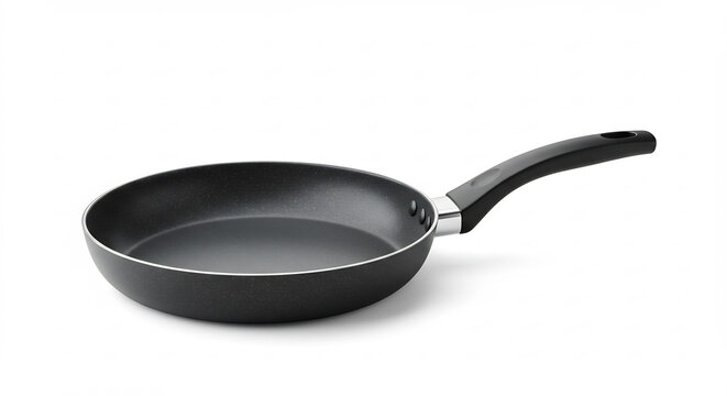 Po�le antiadh�sive noire �l�gante brillamment �clair�e sur fond blanc pur ustensile de cuisine moderne. AI Generated