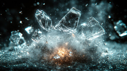 Dynamic Ice Shattering with Glow on Dark Background ice shattering dynamic glow explosion burst cold
