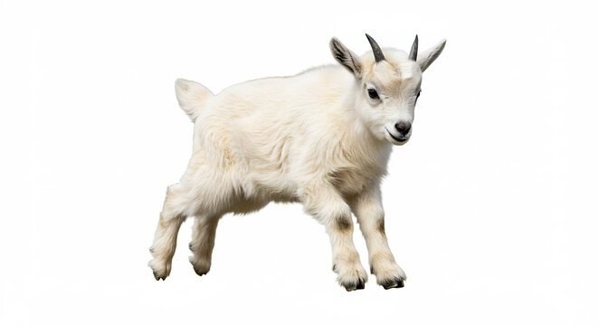Le mignon chevreau de montagne gambade avec joie son pelage blanc immacul� sur fond clair. AI Generated