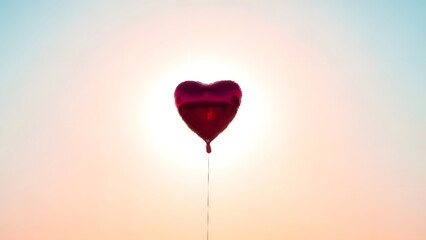 Heart-Shaped Balloon Silhouette Floating in Soft Pastel Sky for Valentine