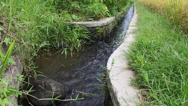 The ripples of water in an irrigation channel