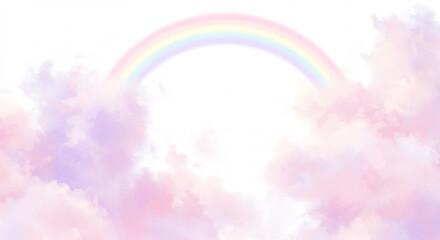 Naklejka premium Arc-en-ciel lumineux et nuages pastel doux cr�ant une ambiance onirique et apaisante dans un ciel clair et brillant. AI Generated