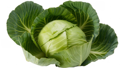 Fresh green cabbage vegetable green leaves isolated on a transparent background