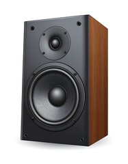 Obraz premium Modern speaker, with a dark face and wooden-tone side