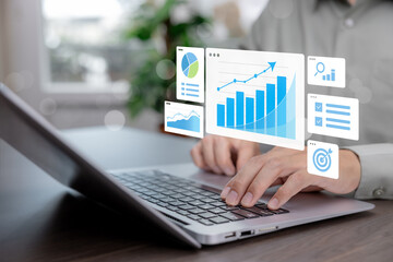 Business analytics and performance growth concept with data analysis, reporting, insights, and strategic planning. Modern enterprise dashboard for monitoring results, efficiency, and decision making.