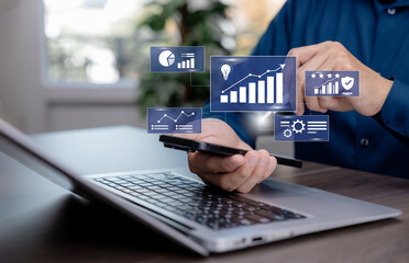 Business analytics concept showing performance growth, data analysis, insights, and strategic optimization. Digital enterprise solution for measuring success, improving efficiency, and driving