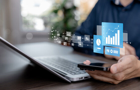 Business analytics concept with data flow, performance dashboard, and growth analysis. Digital strategy for monitoring results, improving efficiency, and supporting data driven business decisions.