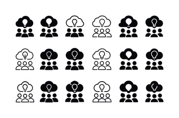 Creative Logo Variety. Team brainstorming innovative ideas. Icon set. Set Logo of team brainstorming innovative ideas: shared idea cloud. harmonious logo