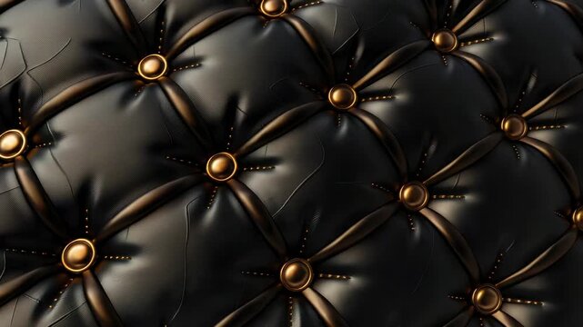 Luxurious black tufted leather with elegant golden buttons