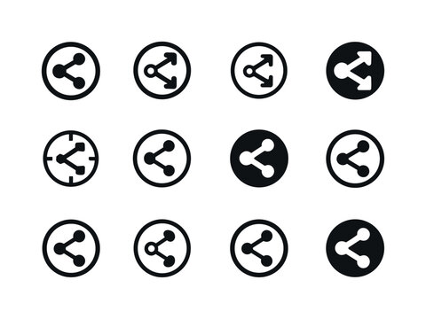 Harmonious Share Icons. Share. Icon set. Set Logo of share: circle with outward arrows. harmonious logo variations of the same emblematic concept, each with