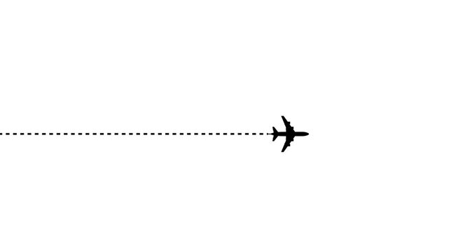Airplane line path vector icon of air plane flight route with start point and dash line trace animation video.Airplane route 4k on white background